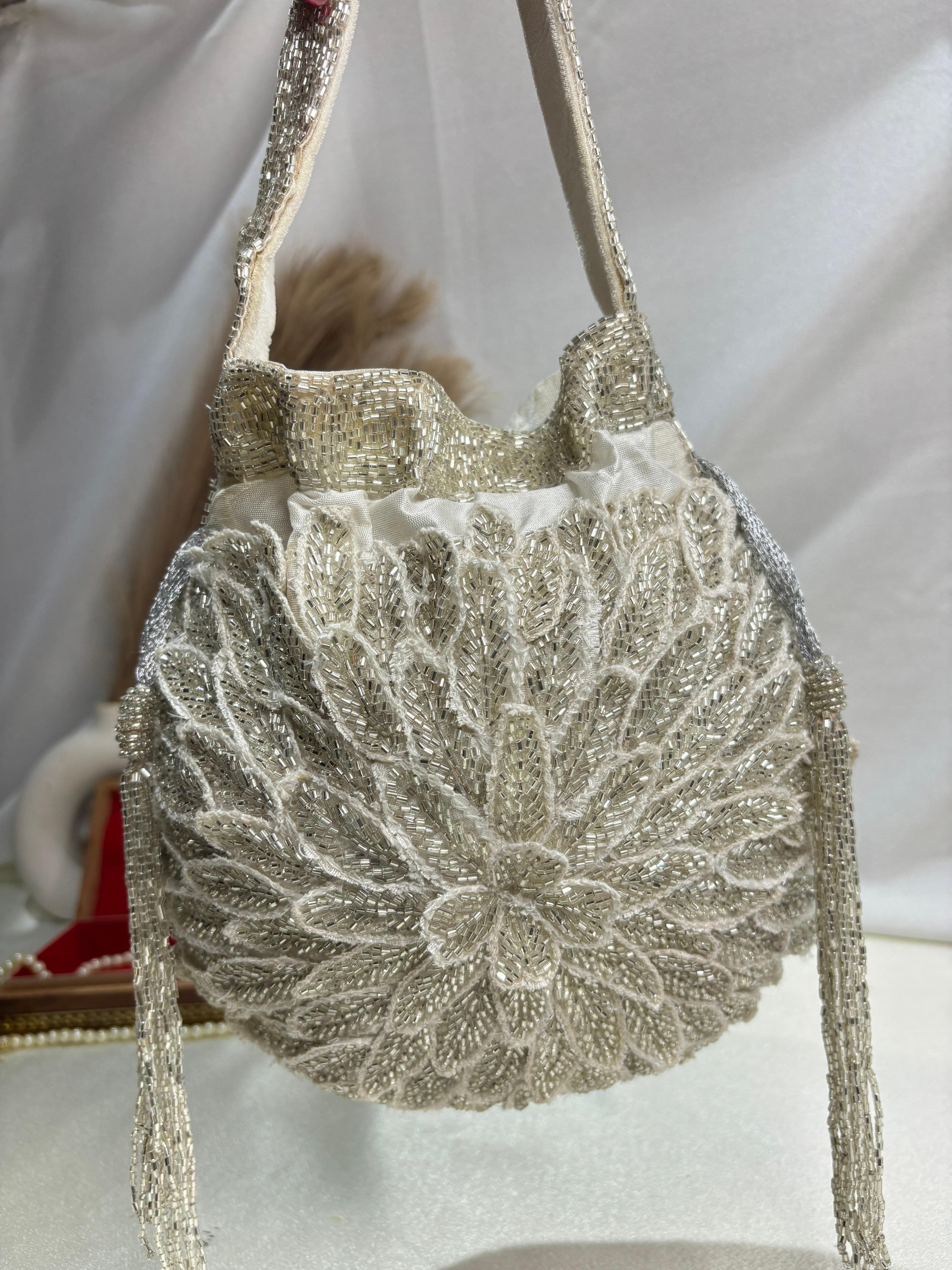 Silver Beaded Potli Bag
