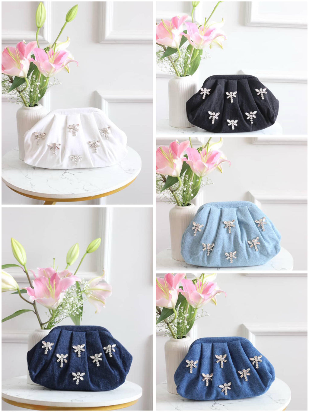 Denim x Rhinestone crystal wings bag