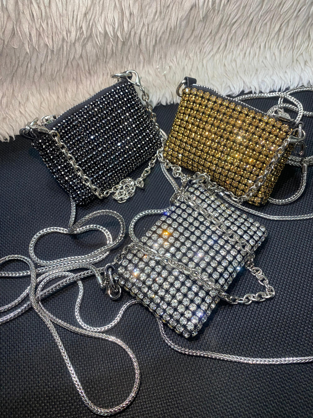 Rhinestone Mini Pouch with Chain Strap