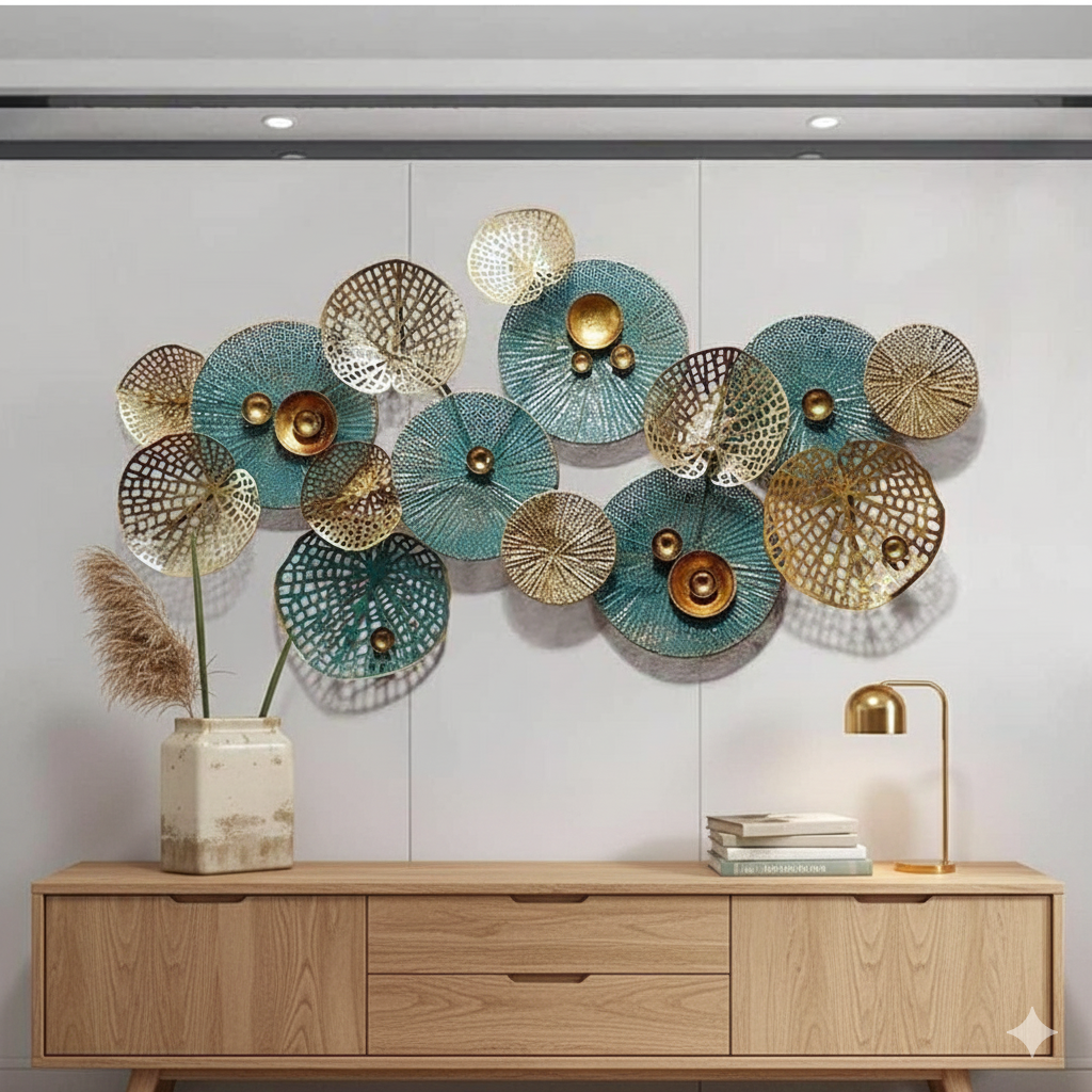 Teal and Gold Metal Wall Sculpture