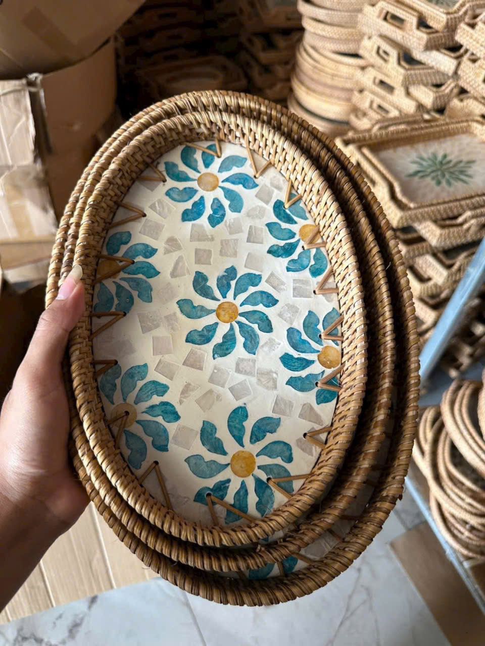 Hand embroidery Tray(Pack of 3)