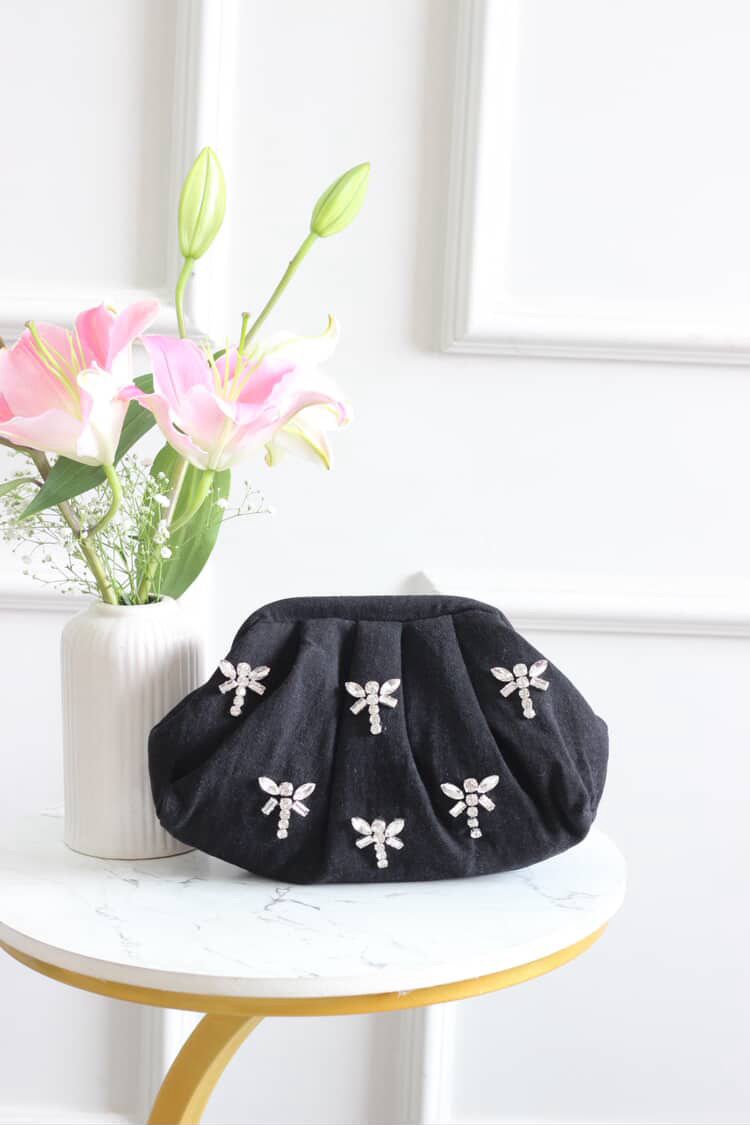 Denim x Rhinestone crystal wings bag