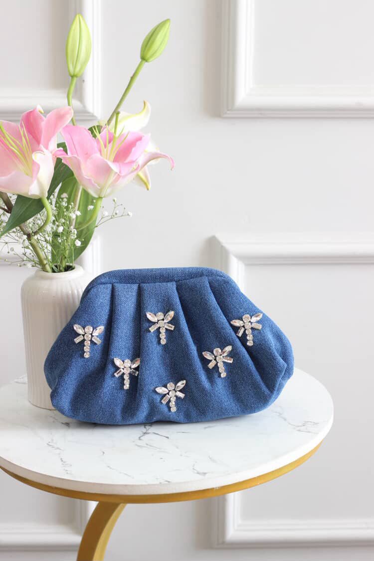 Denim x Rhinestone crystal wings bag