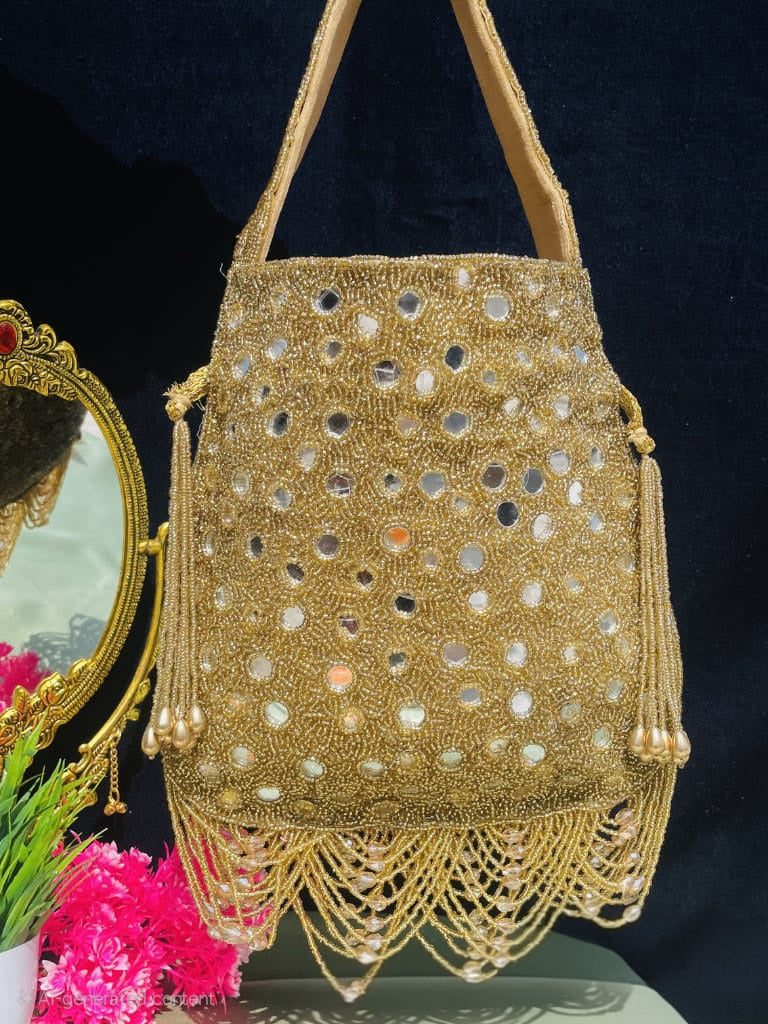 Hand-Embroidered Mirror Work Potli Bag