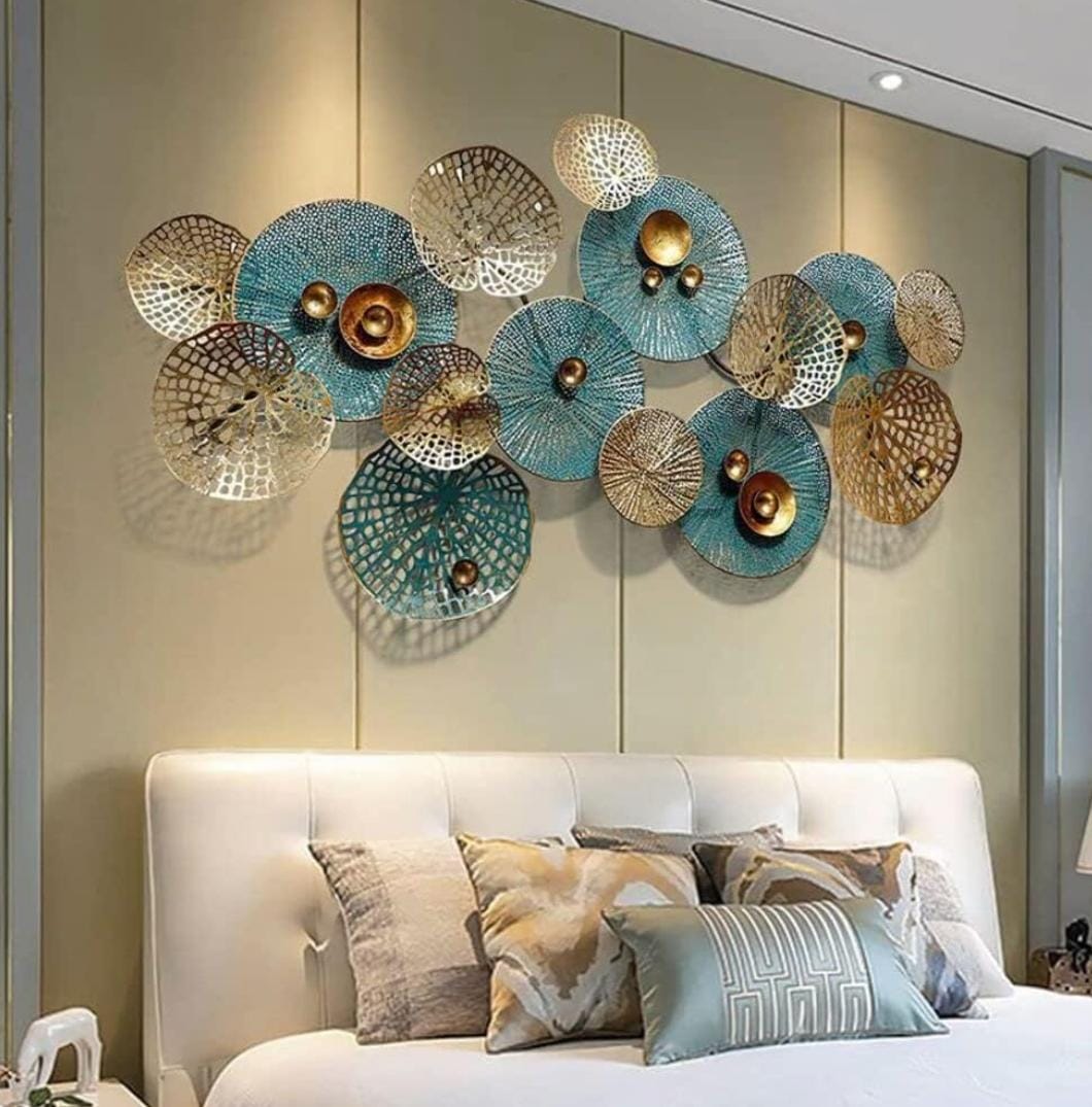 Teal and Gold Metal Wall Sculpture