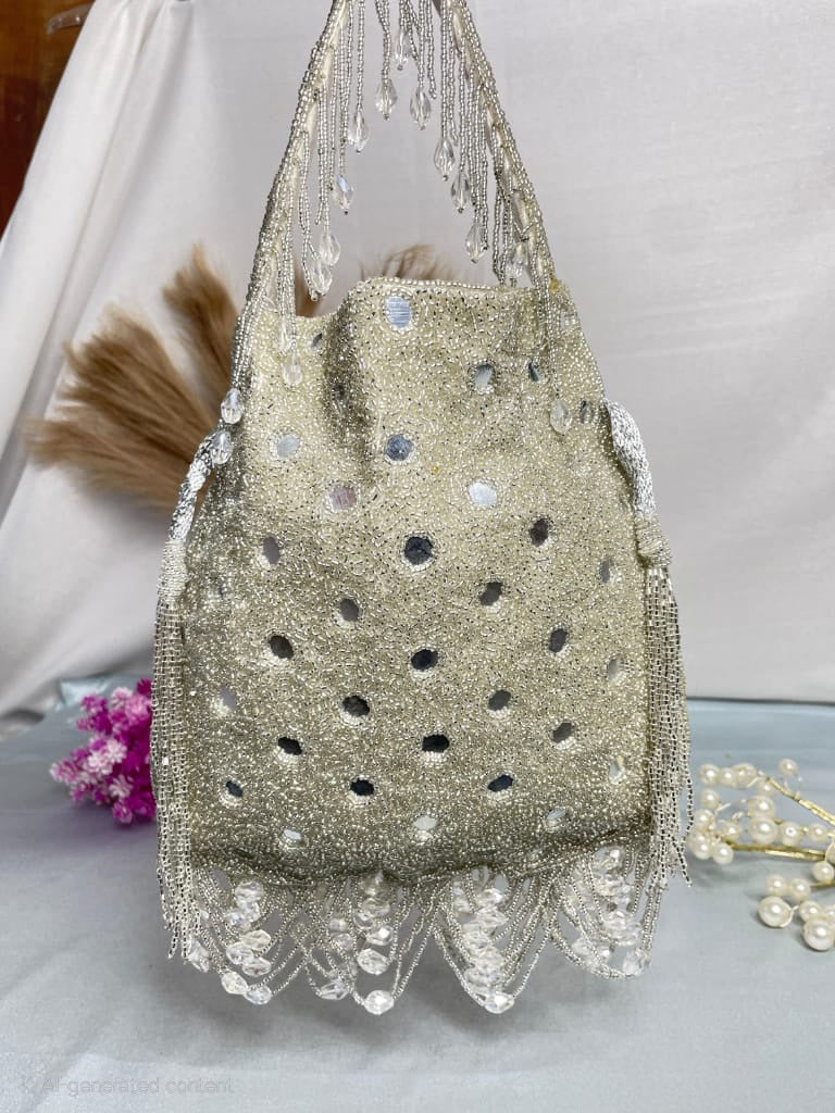 Hand-Embroidered Mirror Work Potli Bag