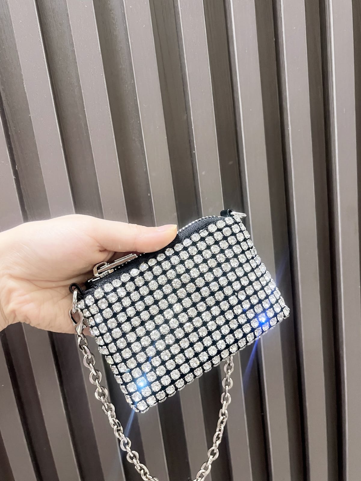 Rhinestone Mini Pouch with Chain Strap