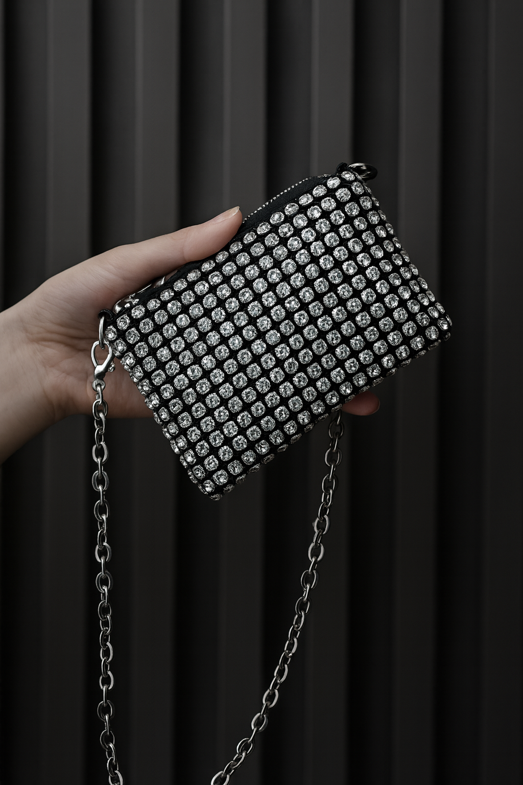 Rhinestone Mini Pouch with Chain Strap